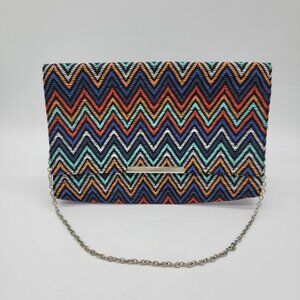 Jessica McClintock Bag Colorful Chevron Pattern Clutch Night Out Party Chain EUC